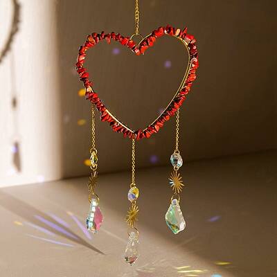 Heart Natural Red Jasper Chips Hanging Ornaments