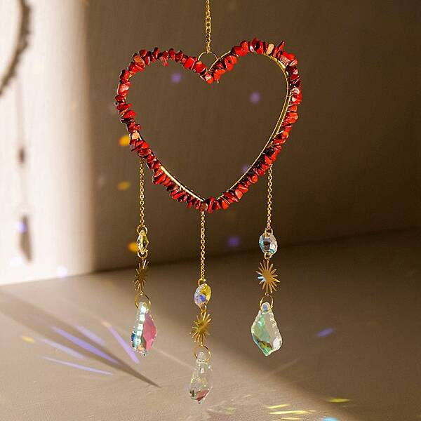 Heart Natural Red Jasper Chips Hanging Ornaments