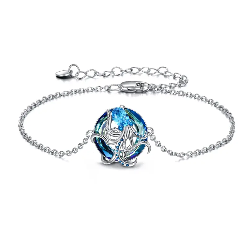 Sterling Silver Crystal Octopus Charm Bracelet