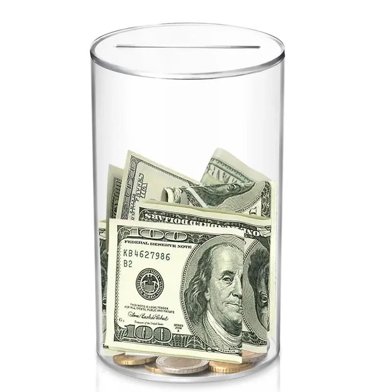 Clear Acrylic Piggy Bank, Cylindrical Piggy Bank for Home Decor, Unopenable Acrylic Savings Jar, Money Saving Jar for Home Of...