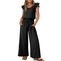 Dokotoo Jumpsuits for Women 2025 Summer Ruffle Sleeves Square Neck Rompers Drawstring Overalls with Pockets