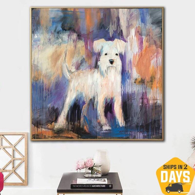 Original Schnauzer Painting on Canvas Miniature Schnauzer Wall Art Personalized Artwork Dog Painting for Aesthetic Room Decor...