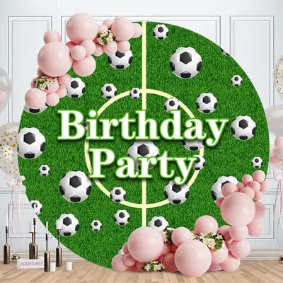 Aperturee Green Glass And Soccer Round Birthday Backdrop