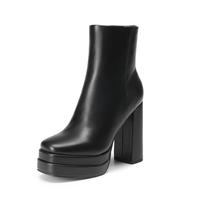 Dream Pairs Y2K-Inspired Square Toe Platform Ankle  for Women with Cuban Heel flared leather boots