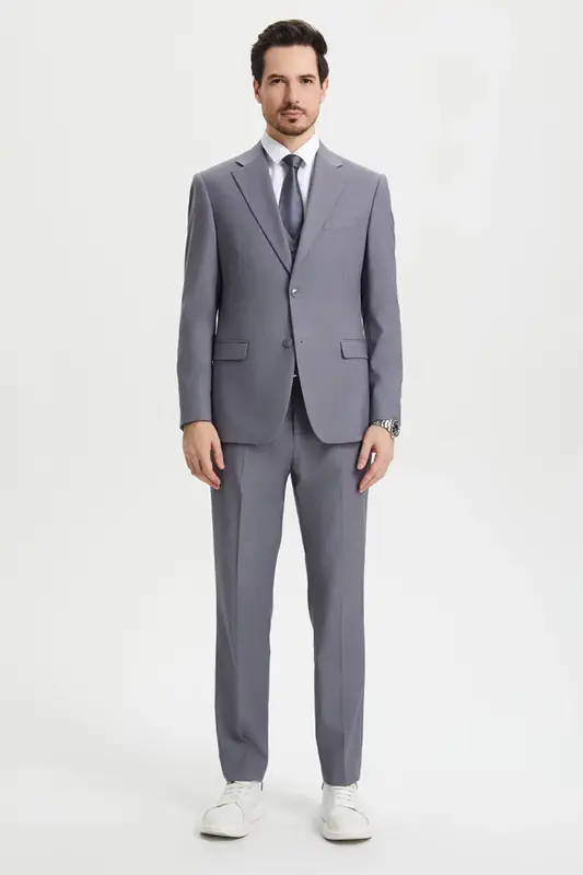 Mens Stacy Adams Suit - Stacy Adams Suit Men's Two Button Vested Designer Suit - Medium Grey
