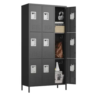 Garvee 9-Door Metal Storage Locker Cabinet with Locks and Hooks, Doors and Shelves, 72 Tall Steel Storage Cabinet for Offic...
