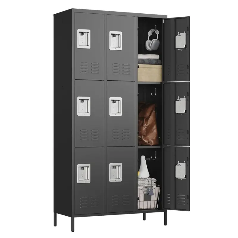 Garvee 9-Door Metal Storage Locker Cabinet with Locks and Hooks, Doors and Shelves, 72 Tall Steel Storage Cabinet for Offic...
