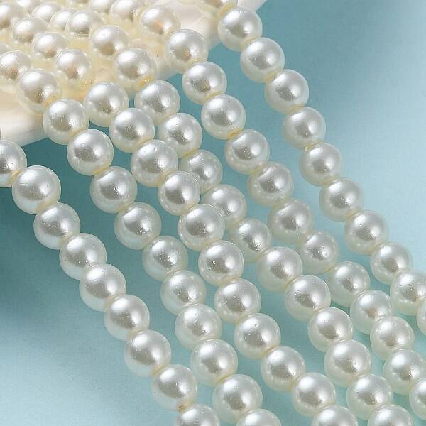 Baking Painted Pearlized Glass Pearl Round Bead Strands