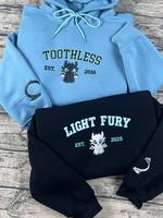 Toothless The Dragon embroidered sweatshirt, Night Fury Light Fury shirt, Couple embroidery hoodie, How to train your dradon ...