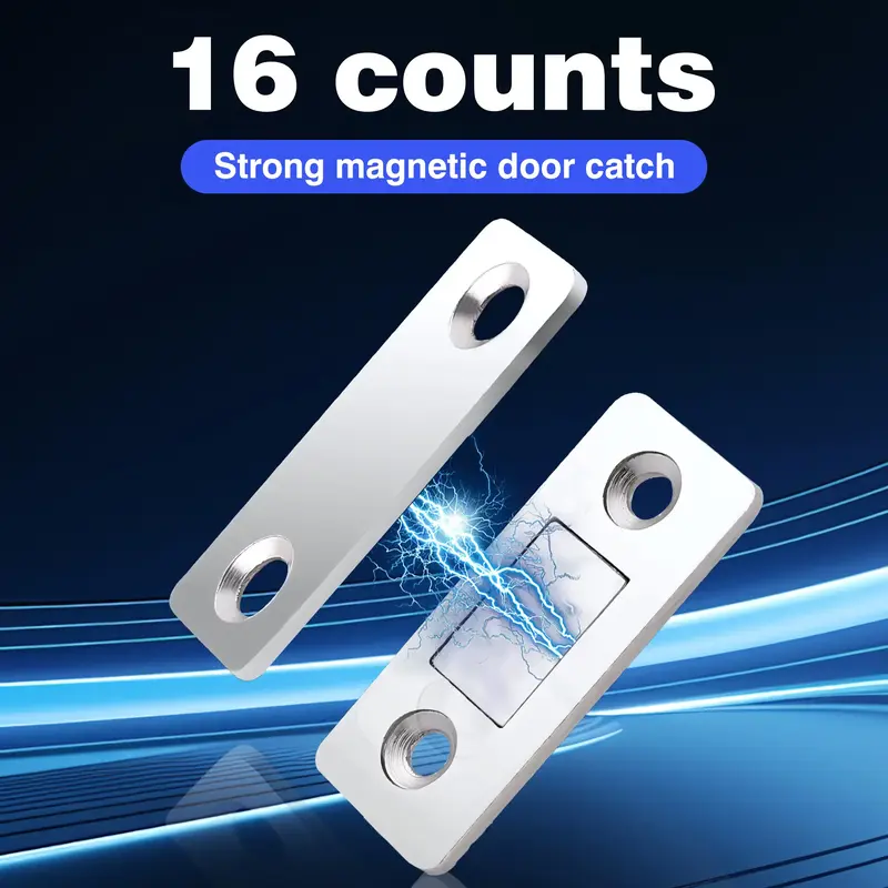 16 Counts Cupboard Magnetic Catch without Punching, 3-Step Stick-On Install - No Tools Needed
