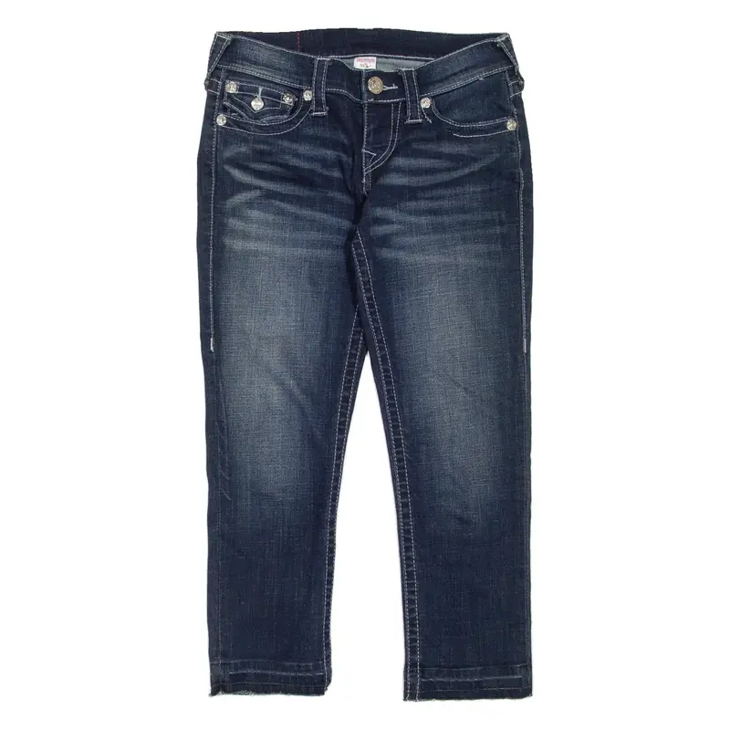 TRUE RELIGION Capri Cropped Womens Jeans Blue Slim Straight Stone Wash W24 L22
