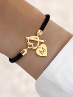 Heart & Letter Design Charm Bracelet, Fashionable Adjustable Rope Bracelet for Women & Girls, Elegant All-match Fashion Jewel...