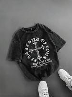 Men's Vintage Cross & Letter Print Short Sleeve Graphic Tee, Casual Comfy Round Neck T-shirt for Summer, Fashion Men's Top fo...