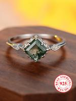 S925 Sterling Silver Artificial Gemstone Sea Grass Decor Ring, Rings for Women, Fashion Jewelry for Party, Daily Clothing Dec...