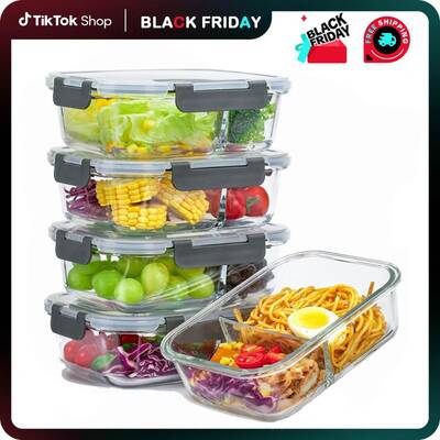 AISOON 5 Pack (36oz) Glass Meal Prep Containers with Upgraded Snap Locking Lids Glass Food Storage Containers, Microwave