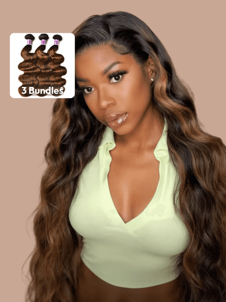 UNice #FB30 Brown Balayage Highlight 3Pcs Body Wave Human Hair Bundles