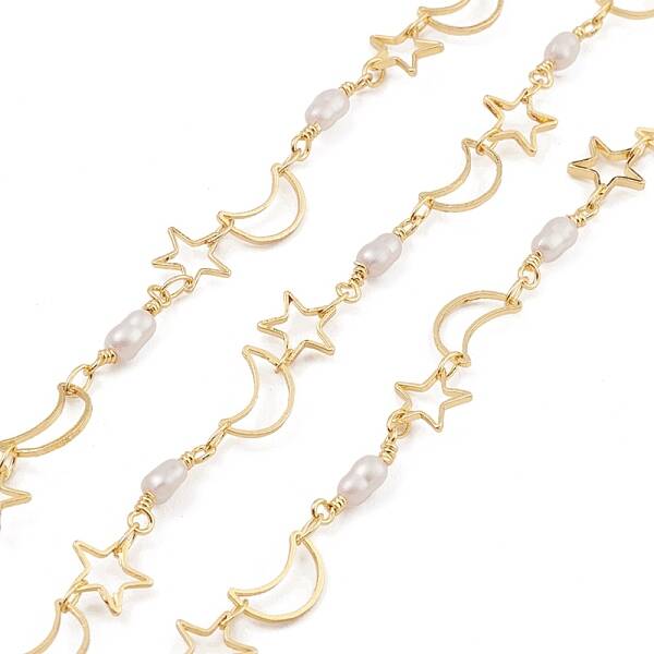 Brass Hollow Moon & Star Link Chains