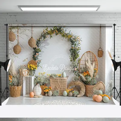 Fresh White Wall Boho Woven Basket Indoor Backdrop - Aperturee