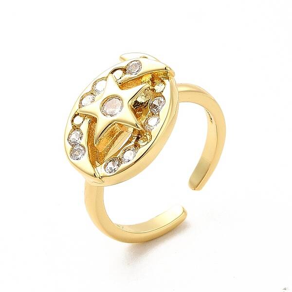 Clear Cubic Zirconia Moon & Star Open Cuff Ring