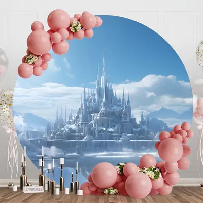 Blue Castle Iceland Cloud Round Birthday Backdrop - Aperturee