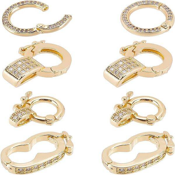 CHGCRAFT 8Pcs Fold Over Clasps Long-Lasting Plated Brass Micro Pave Cubic Zirconia Twister Clasps Interchangeable Bail Clasps...