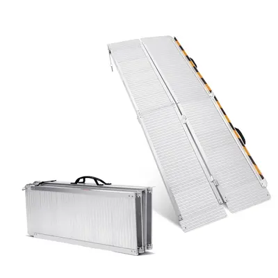 Garvee Aluminum 8FT Threshold Ramp for Wheelchair & Scooter, Non-Skid Double Anti-Slip, Foldable Lightweight Design, Corrosio...