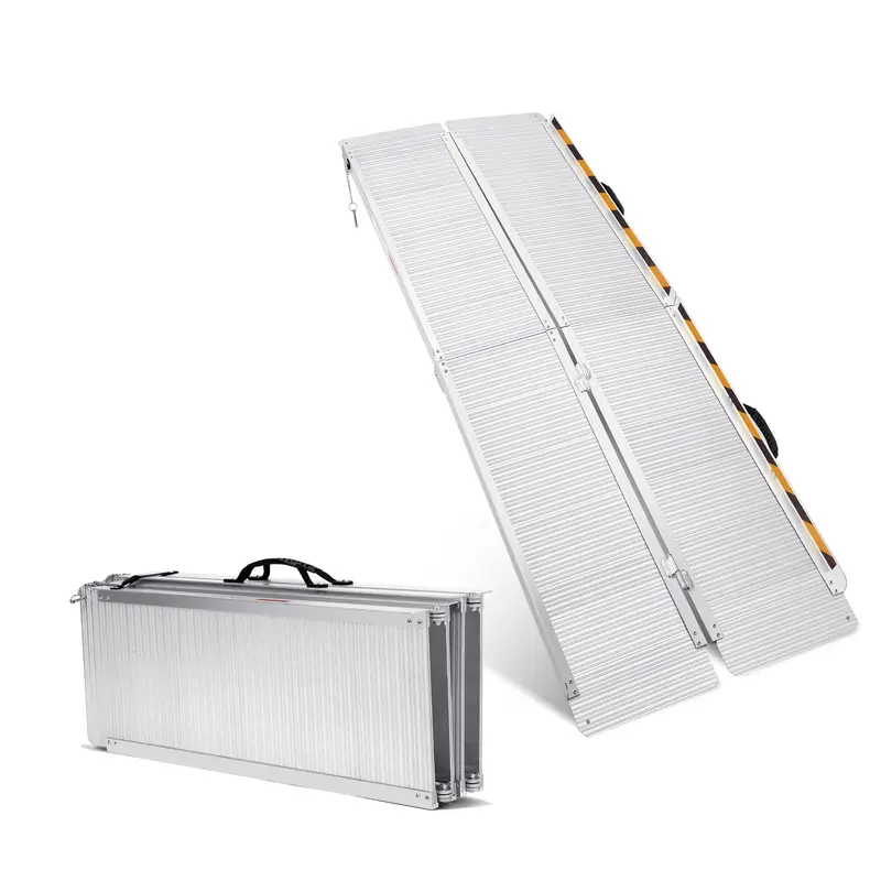 Garvee Aluminum 8FT Threshold Ramp for Wheelchair & Scooter, Non-Skid Double Anti-Slip, Foldable Lightweight Design, Corrosio...