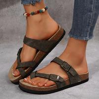 Women Adjustable Sandals Casual Slippers Flip-Flops Ring Open-Toe Slide Cork Footbed for Women & Ladies