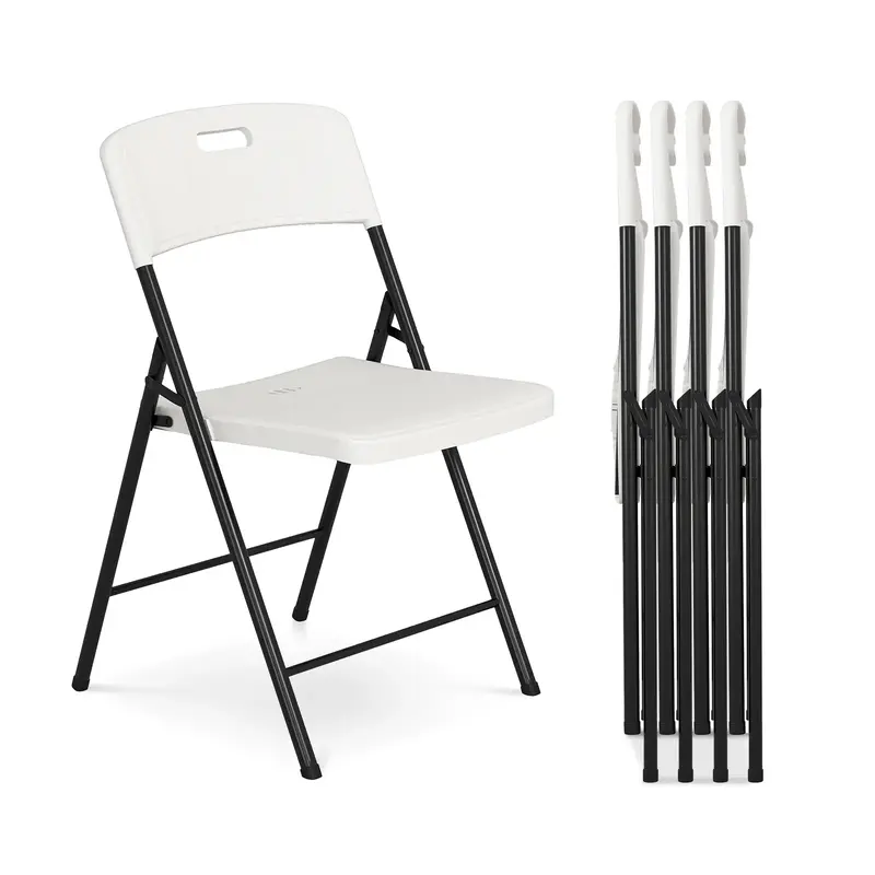 4-Pack Folding Heavy Duty Plastic Chair with 500-Pound Capacity,Portable Commercial Chair with Steel Frame for Home Office We...