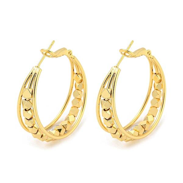 Rack Plating Brass Polygon Beaded Hoop Earrings