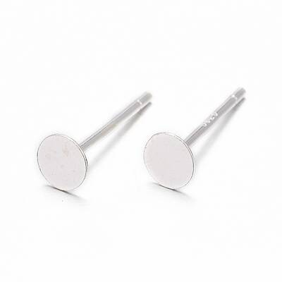 925 Sterling Silver Round Flat Pad Stud Earring Findings