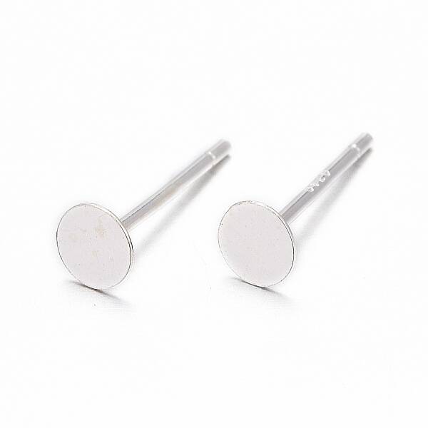 925 Sterling Silver Round Flat Pad Stud Earring Findings