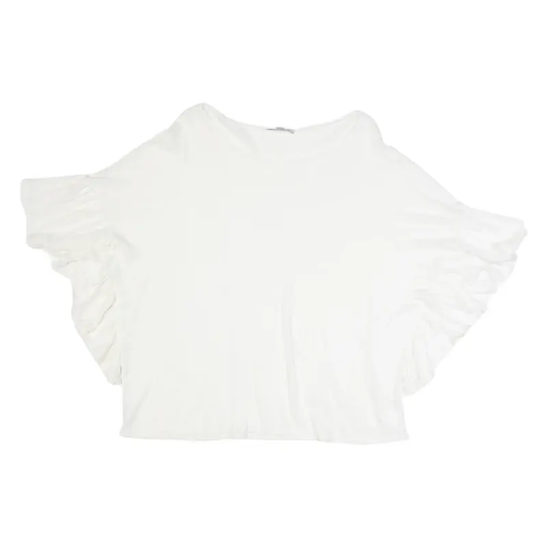 ZARA Womens Blouse White Ruffle Sleeve L