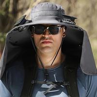Outdoor Wide Brim Sun Hat Fishing Hat with 2 Solar Fan Sun Bucket Hat for Men Women UPF 50+ Waterproof Breathable Bucket Hat