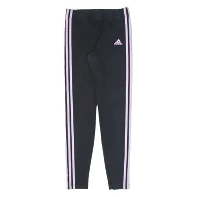 ADIDAS Girls Leggings Black Skinny 14-15Y W26 L28