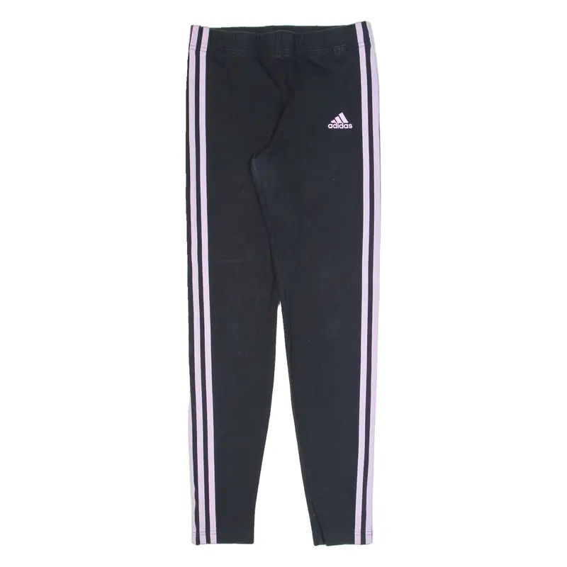 ADIDAS Girls Leggings Black Skinny 14-15Y W26 L28