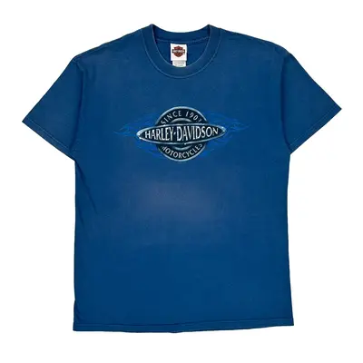 Michigan Harley Davidson Graphic T-Shirt - Large Blue Cotton