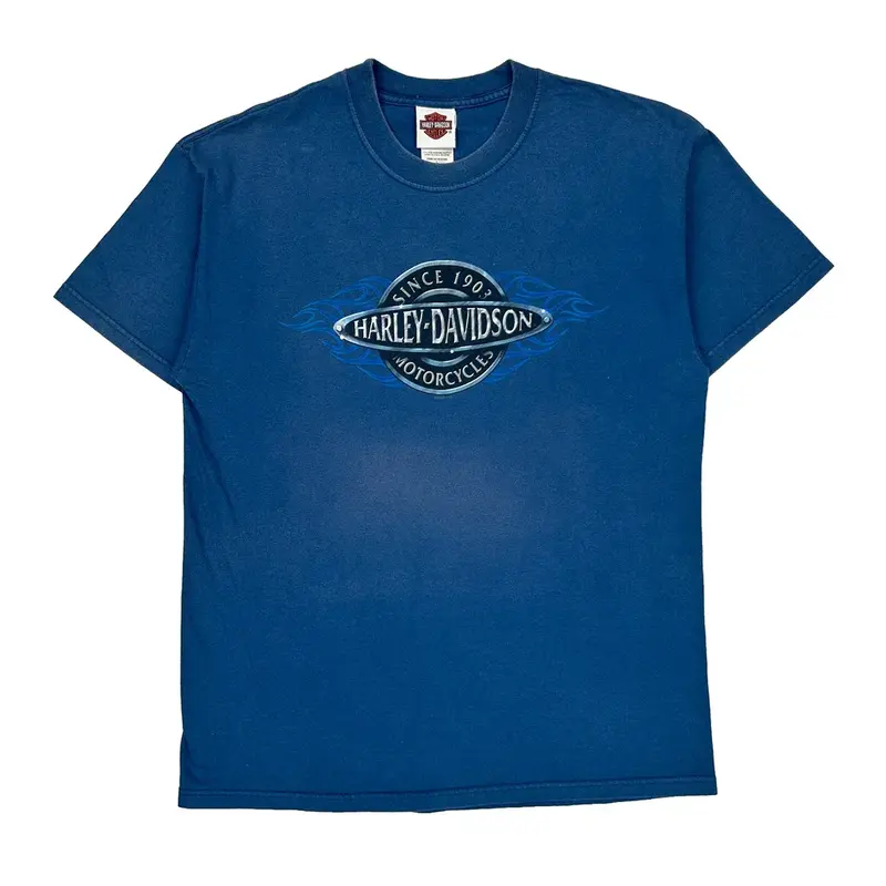 Michigan Harley Davidson Graphic T-Shirt - Large Blue Cotton