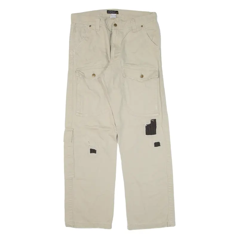 IVERSON Distressed Cargo Mens Trousers Beige Loose Straight W34 L32