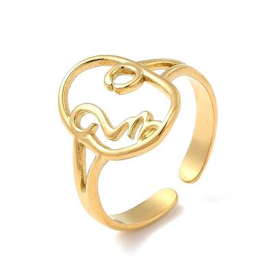Ion Plating(IP) 304 Stainless Steel Abstract Face Open Cuff Ring for Women