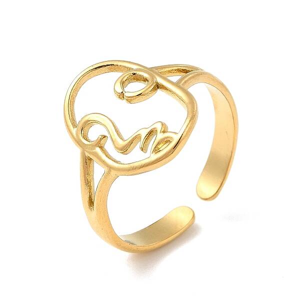 Ion Plating(IP) 304 Stainless Steel Abstract Face Open Cuff Ring for Women