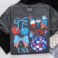 America Preppy Coquette USA Shirt, 4th of July Comfort Colors Tee, Girly Memorial Day Tshirt, Usa Shirts, Independence Day, P...