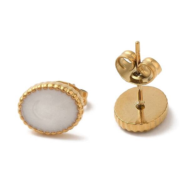 Ion Plating(IP) 304 Stainless Steel Oval Stud Earrings
