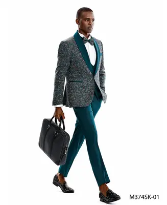 Tazio Men's Skinny Fit 3-Piece Suit - Scatter Dot Pattern