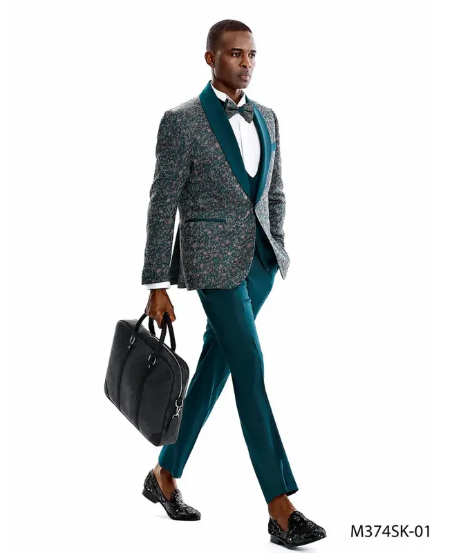 Tazio Men's Skinny Fit 3-Piece Suit - Scatter Dot Pattern