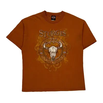 Harley Davidson Graphic T-Shirt - XL Orange Cotton