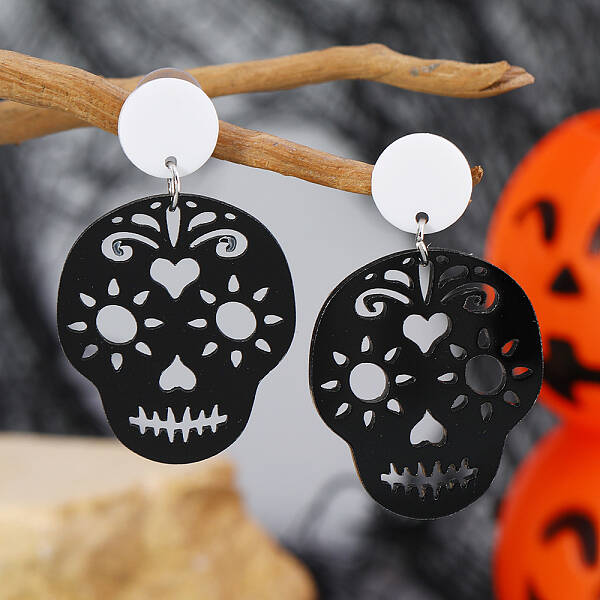 Gothic Skull Acrylic Stud Earrings for Halloween