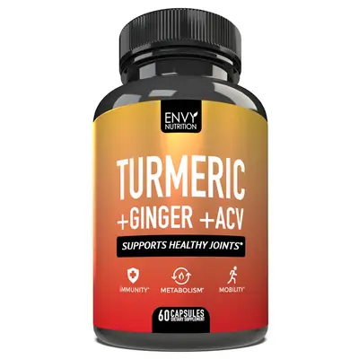 Turmeric & Ginger Supplement Capsules with Apple Cider Vinegar - Enhanced Immunity & Metabolism Support - 95% Curcuminoids, B...