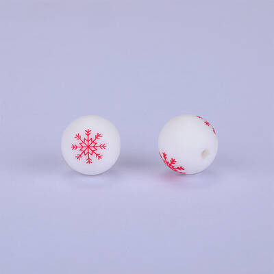 Christmas Printed Round with Snowflake Pattern Silicone Focal Beads