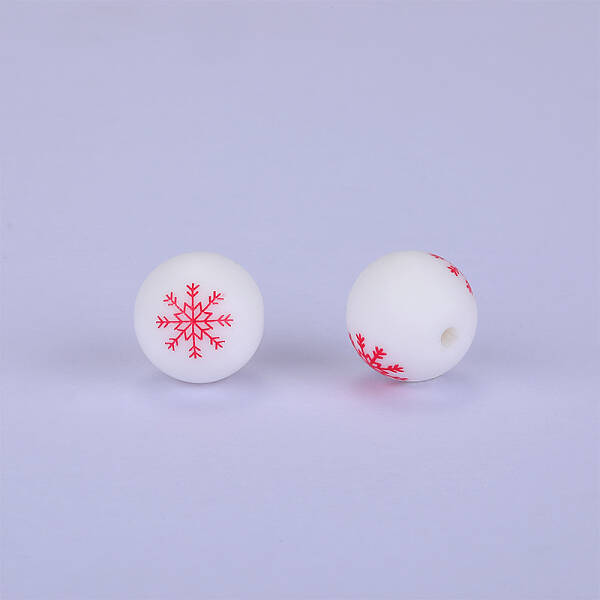 Christmas Printed Round with Snowflake Pattern Silicone Focal Beads